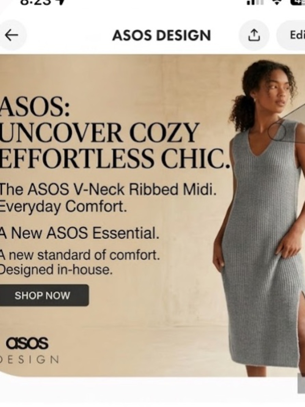 ASOS “Only” V-Neck Ribbed Midi Sweater Dress - Gray